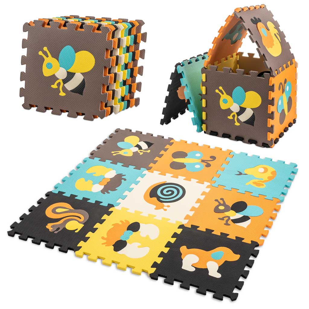 Habszivacs játszószőnyeg és puzzle – színes állatok 85 x 85 cm