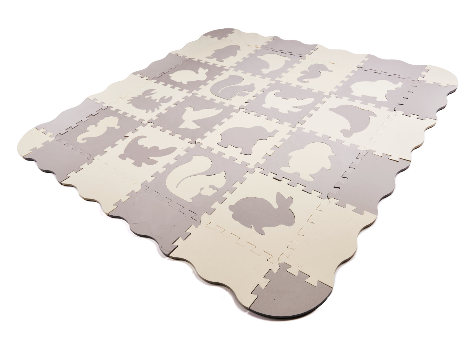 Habszivacs játszószőnyeg és 3D puzzle szőnyeg szürke – ekrü színben